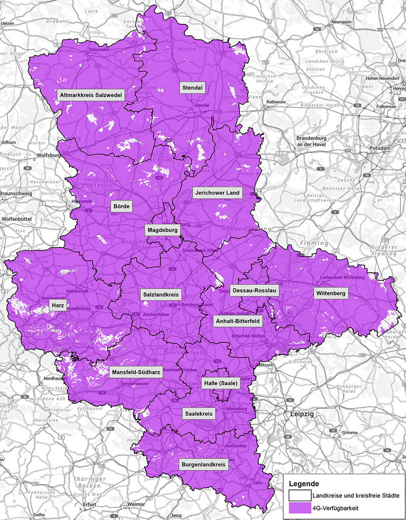 Karte 4G-Netzabdeckung in Sachsen-Anhalt
