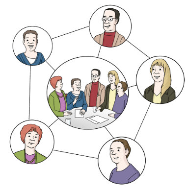 Illustration einer vernetzten Gruppe von Menschen