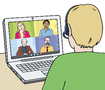 Illustration mit einem in einer Videokonferenz