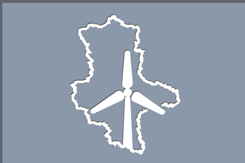 Umriss des Landes Sachsen-Anhalt mit Windkraftanlage