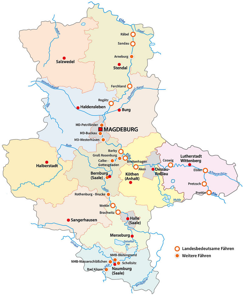 Übersichtskarte Fähren in Sachsen-Anhalt 