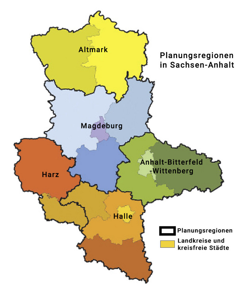 Karte: Planungsregionen in Sachsen-Anhalt